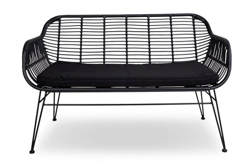 Sofa dwuosobowa nowoczesna Trieste z podłokietnikami polirattan czarny do salonu i przedpokoju