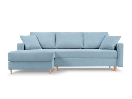 Narożnik z funkcją spania Rose Light Blue Corduroy lewostronny