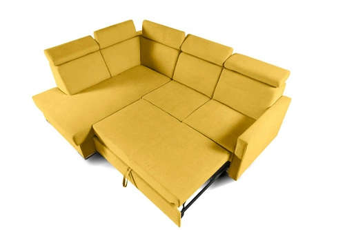 Narożnik z funkcją spania Mils XL lewostronny nowoczesny musztardowy do salonu Intesi