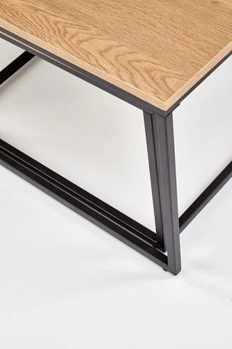 Zestaw 2w1 stolików kawowych loftowych Moxford dąb złoty i czarny do salonu