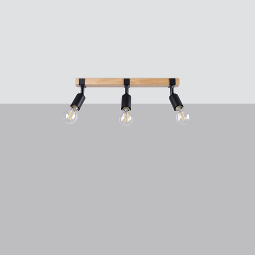 Plafon sufitowy ZUCA 3 czarny nowoczesny metalowy z drewnem do salonu i kuchni SOLLUX