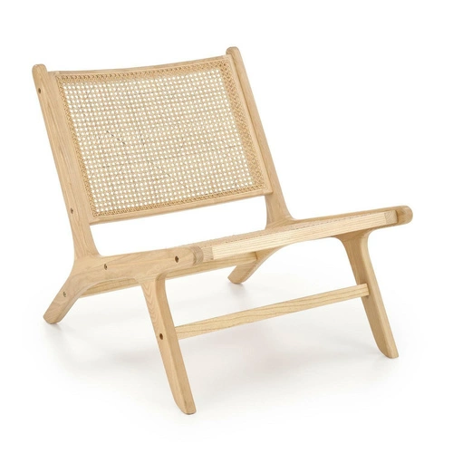 Fotel rattanowy Datura Intesi do salonu nowoczesny boho z drewnem jesionowym naturalny