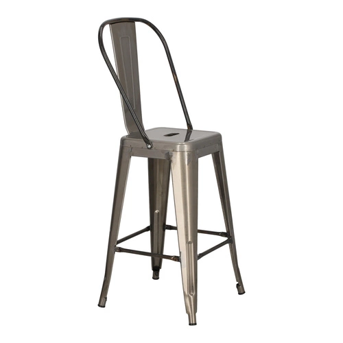 Hoker Paris Back 66 cm metalowy z oparciem industrialny do wyspy kuchennej srebrny D2.DESIGN