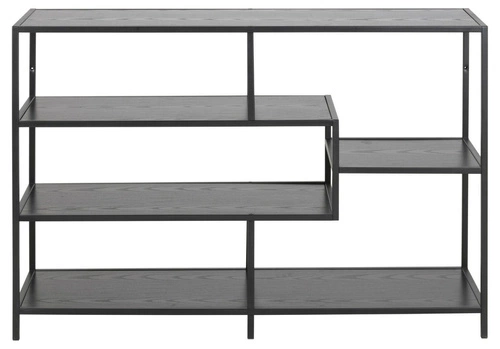 Regał metalowy Seaford V czarny industrialny na książki i dekoracje do salonu Actona 114 cm