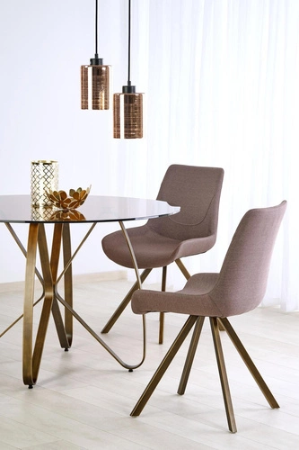 Stół okrągły glamour Luna 120 cm szklany blat złoty brązowy do jadalni Intesi