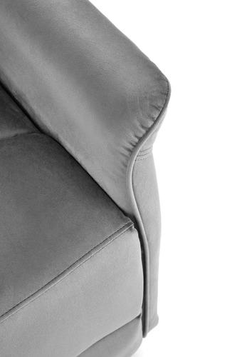 Fotel rozkładany do salonu Karlin welurowy szary glamour z funkcją relaks i gniazdem USB