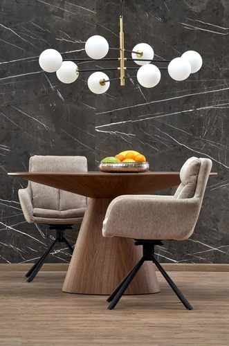 Stół okrągły do jadalni Obituar 136 cm nowoczesny orzechowy na jednej nodze Intesi