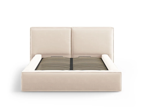 Łóżko tapicerowane Jodie II beżowe welurowe 200x200 z pojemnikiem do sypialni