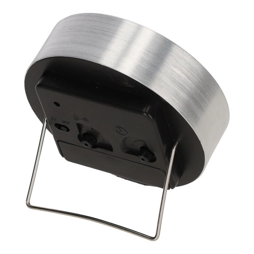 Budzik Quazi srebrny nowoczesny zegar stojący do sypialni i biura średnica 9 cm Intesi