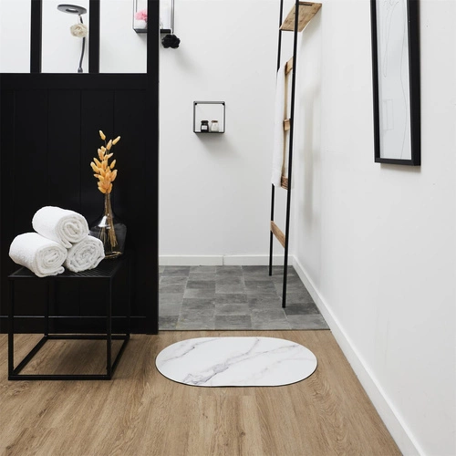 Dywanik łazienkowy Marble Intesi owalny biały marmur ultra chłonny mikrofibra 40x60 cm