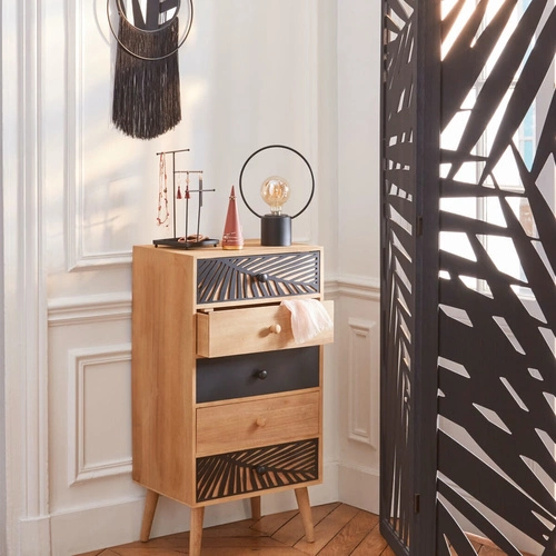 Parawan składany Akira drewniany czarny   outlet