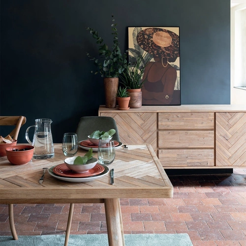 Stół rozkładany do jadalni Aeris 180-220 cm drewno akacjowe nowoczesny blat jodełka Atmosphera