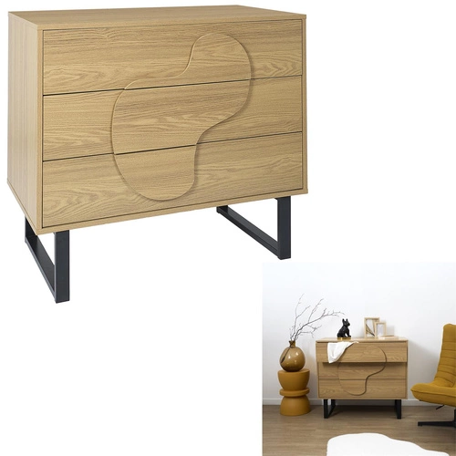Komoda Calypso nowoczesna z 3 szufladami dąb artisan i czarna do sypialni 120 cm
