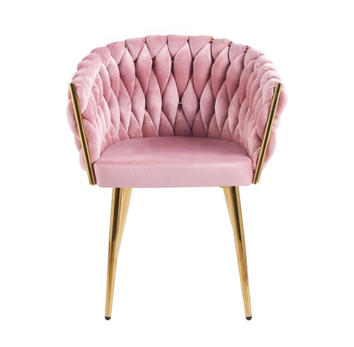 Krzesło tapicerowane Malaya Velvet Intesi różowe z podłokietnikami do jadalni glamour na złotych nogach