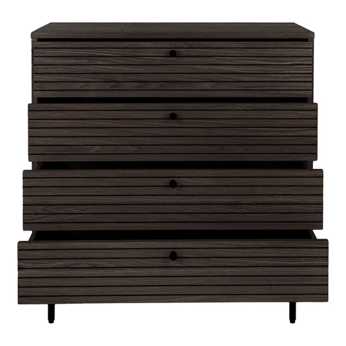 Komoda Kyoto brązowa skandynawska ryflowana 4 szuflady do salonu