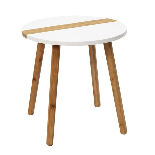 Zestaw 2 okrągłych stolików kawowych Paraiba biały drewniany skandynawski do salonu 2w1