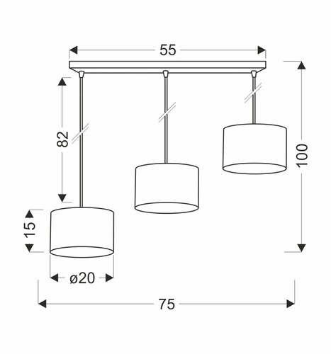 Lampa wisząca PANDY czarny 3x40W E27  abażur szary+złoty