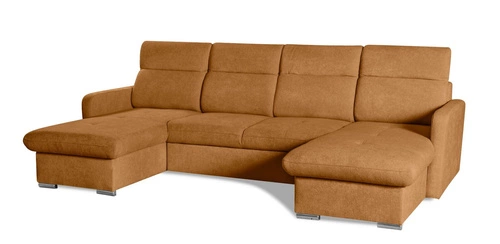 Narożnik Limi U z funkcją spania i pojemnikiem na pościel do salonu ochra