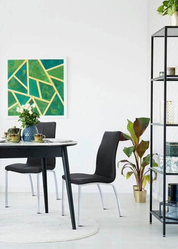 Krzesło do jadalni Asama Actona czarne tapicerowane ekoskóra nowoczesne na metalowych nogach