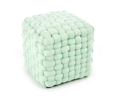 Pufa Rubi miętowa kwadratowa tapicerowana do salonu i pokoju dziecięcego 35x35 cm Intesi