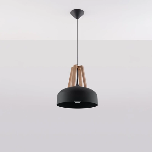 Lampa wisząca CASCO czarna drewniana nowoczesna do salonu i jadalni Sollux 30 cm