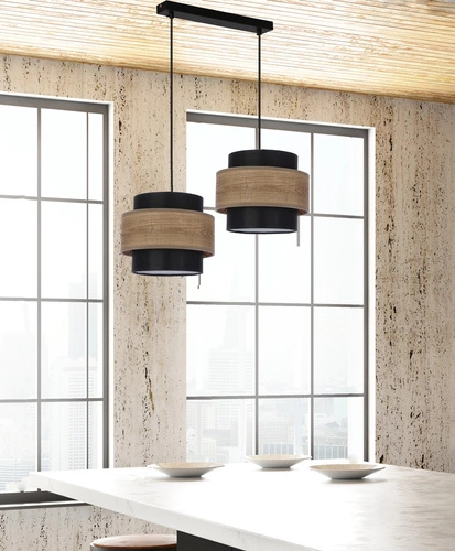 Lampa wisząca Twin czarny 2x40W E27 abażur czarny+drewniany