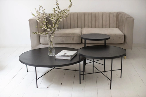 Stolik kawowy okrągły Tre 90 cm czarny dębowy nowoczesny do salonu NORDIFRA