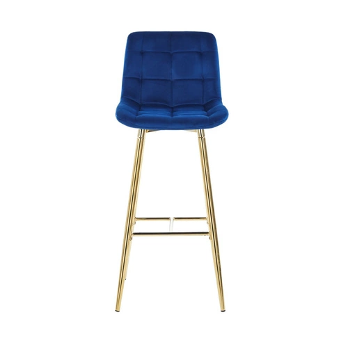 Hoker Poly High niebieski welurowy z oparciem na złotych nogach do kuchni i jadalni Intesi