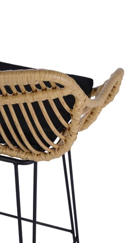 Hoker Surabaya rattanowy z oparciem i podłokietnikami do kuchni skandynawski czarny