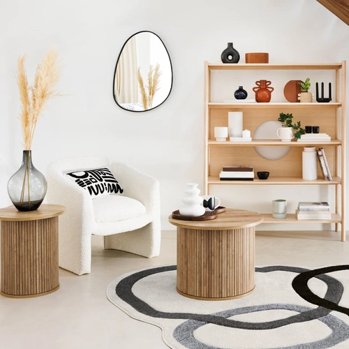 Okrągły stolik kawowy Colva 60 cm nowoczesny skandynawski drewniany do salonu Atmosphera