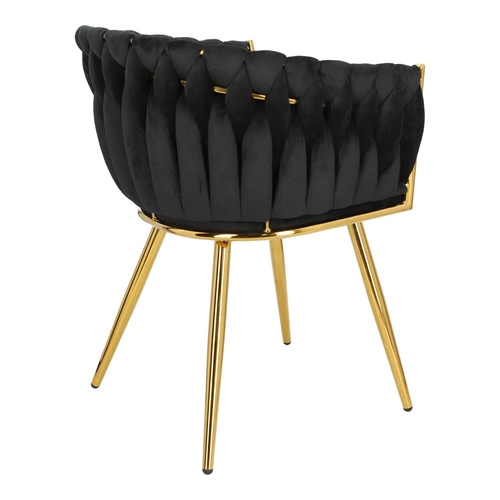 Krzesło do jadalni Tessa Intesi tapicerowane welur czarne glamour z podłokietnikami złote nogi