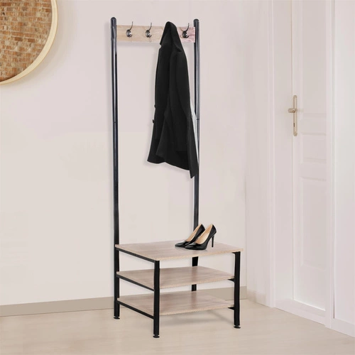 Intesi Country stojący wieszak do przedpokoju z półkami loftowy naturalny/czarny 175 cm