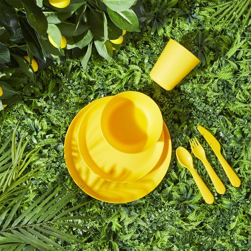 Intesi nowoczesny zestaw sztućców piknikowych z tworzywa na 4 osoby, 12 elementów, można myć w zmywarce