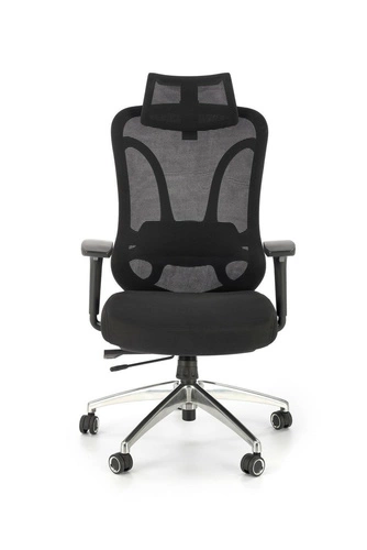 Fotel biurowy ergonomiczny Berto czarny obrotowy z zagłówkiem i regulacją Intesi do biura