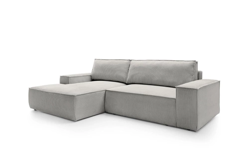 Narożnik sztruksowy Molde M lewy z funkcją spania i pojemnikiem do salonu szary