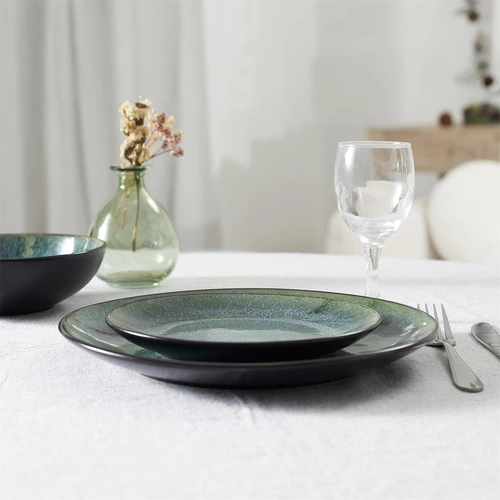 Talerz obiadowy Elia 27 cm zielony nowoczesny ceramiczny do kuchni Intesi do zmywarki