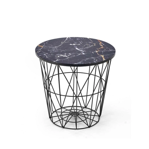 Stolik kawowy Rissa okrągły czarny marmur nowoczesny ze schowkiem do salonu Intesi