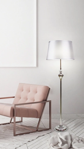 Prima nowoczesna lampa stojąca do salonu srebrna z abażurem CANDELLUX LIGHTING 135 cm