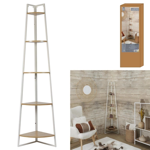 Regał narożny na książki do salonu Corner 180 cm biały loftowy z 5 półkami Intesi