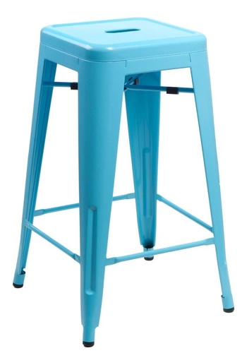 Hoker Paris 75 cm niebieski metalowy bez oparcia industrialny do kuchni inspirowany Tolix D2.DESIGN