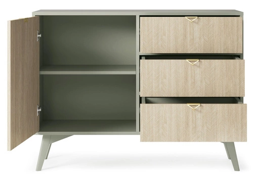 Komoda Sage glamour z szufladami i szafką w jodełkę na nóżkach do salonu 106 cm