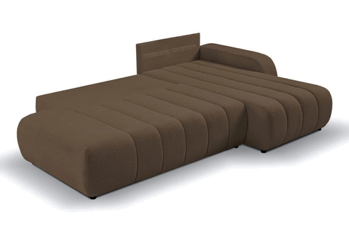 Narożnik z funkcją spania Hobro brązowy prawy do salonu nowoczesny z pojemnikiem