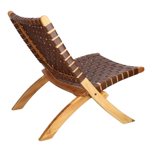 Fotel Perugia skóra naturalna brązowa drewniany pleciony boho do salonu i gabinetu Intesi