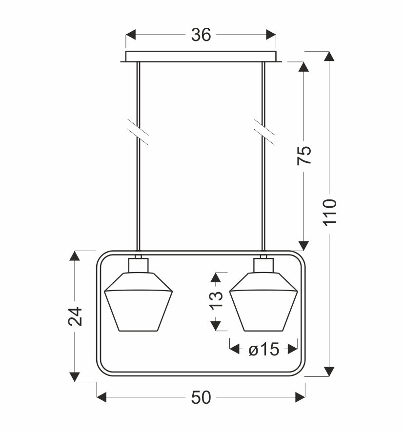 Lampa wisząca Niko czarny 2x40W E27 klosz bezbarwny karbowany