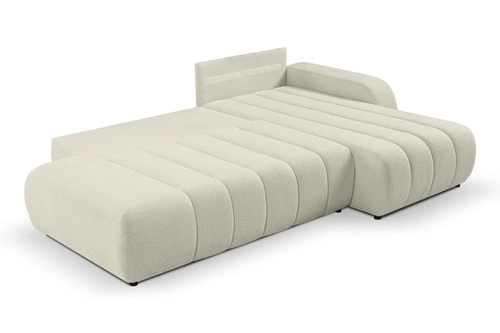 Narożnik z funkcją spania Hobro biały nowoczesny do salonu prawostronny z pojemnikiem