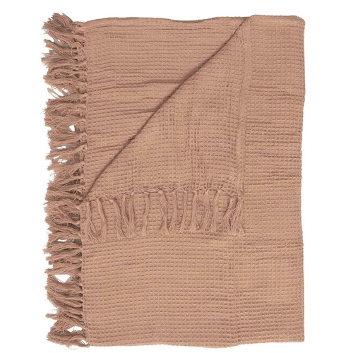 Koc bawełniany Waffle Intesi ochra 150x200 cm ciepły pled na kanapę lub łóżko