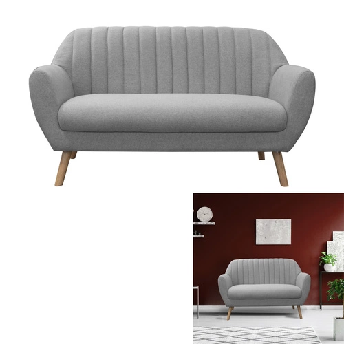 Sofa skandynawska Bella Intesi szara 2-osobowa tapicerowana z podłokietnikami do salonu