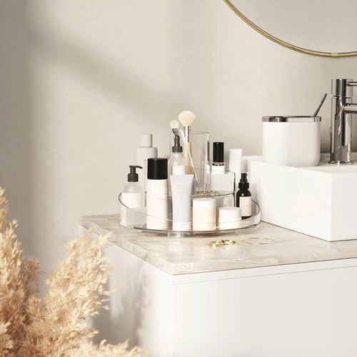 Organizer na kosmetyki Umbra Cascada transparentny nowoczesny z przegródkami do łazienki 25x25 cm