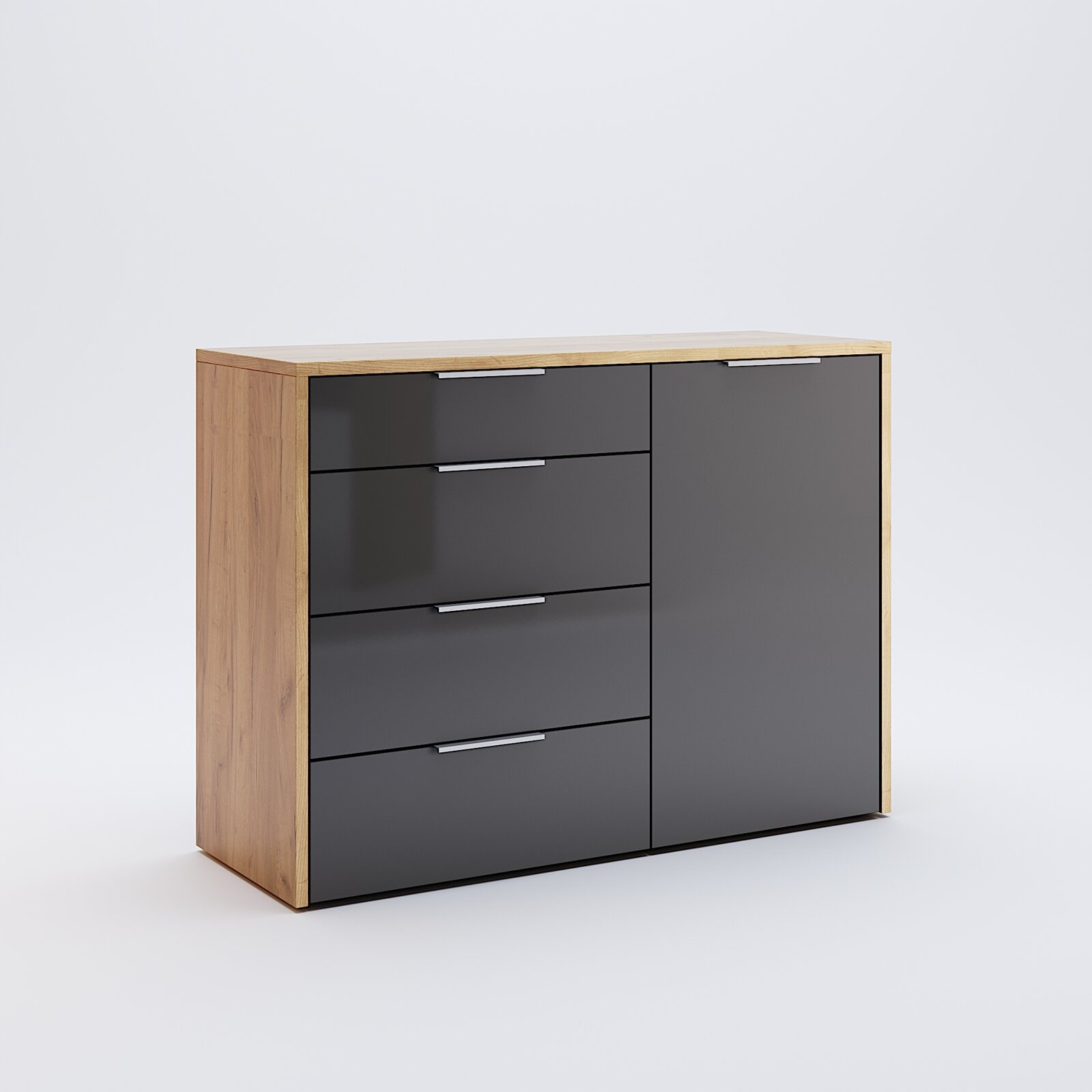 Komoda z szufladami Lana 120 cm dąb craft szary nowoczesna do salonu Intesi