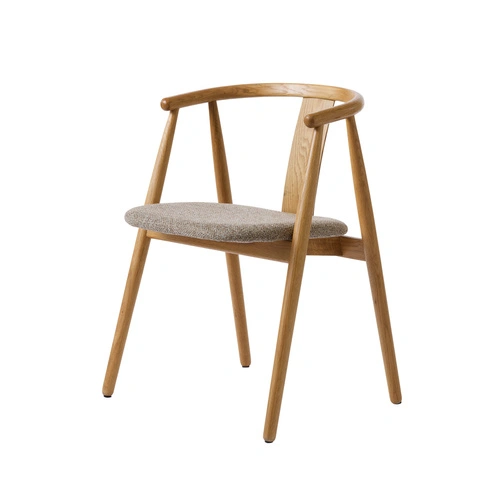 Krzesło tapicerowane Relate dębowe beżowe z podłokietnikami do jadalni nowoczesne